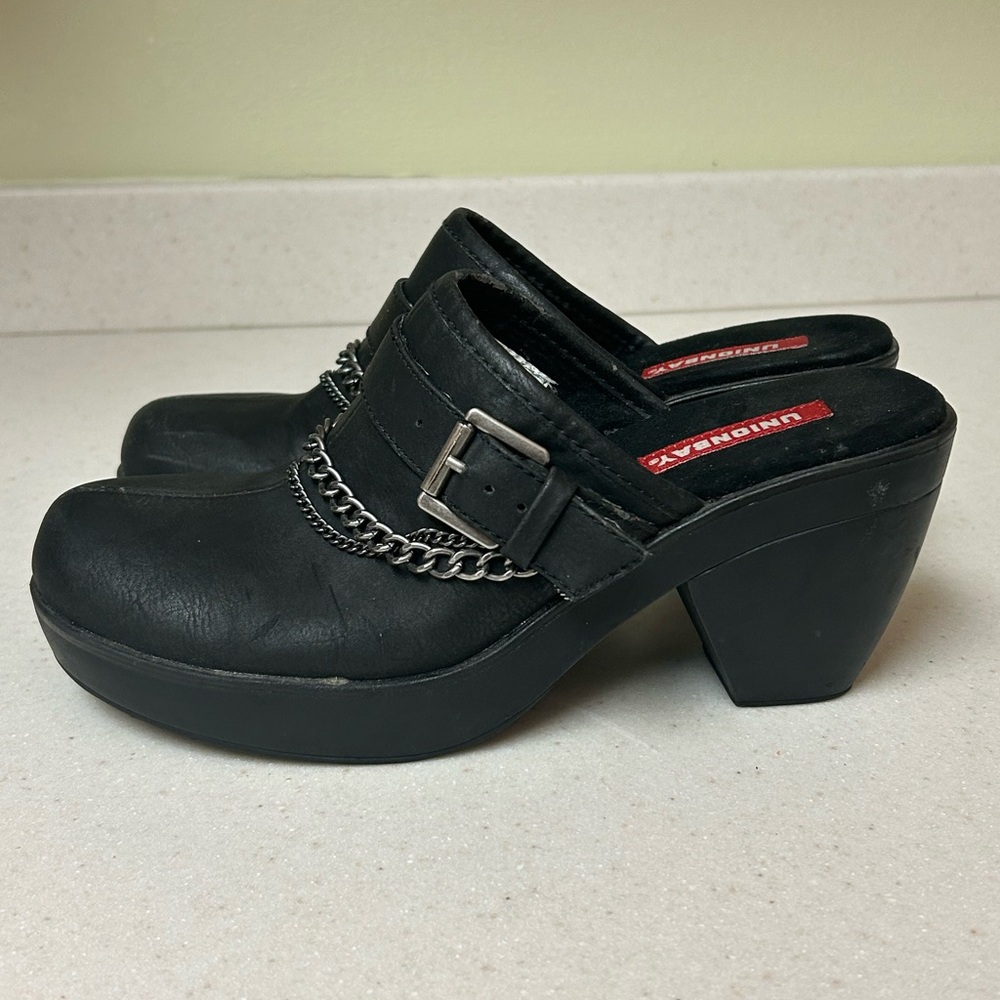 Unionbay‎ Womens Okeefe Black Round Toe Slip On Mule 8 M Chain Metal Y2K Bratz